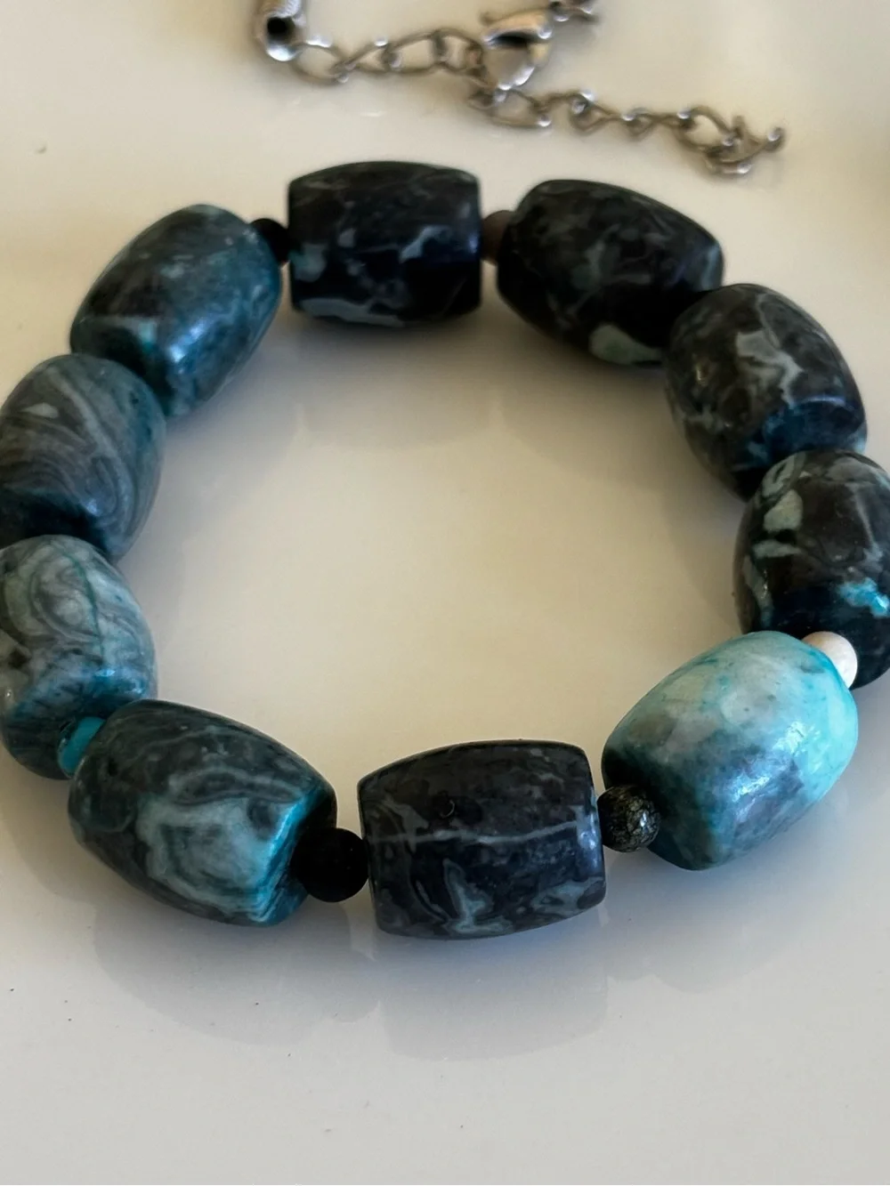 Stone Bead Stretch Bracelet with Matching Teardrop Pendant Necklace. Mariposite